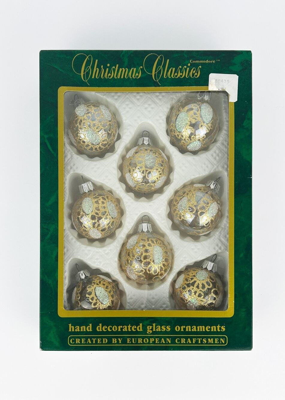 Commodore Christmas Classics Vintage Boxed Glass Ball Ornaments Romania Gold